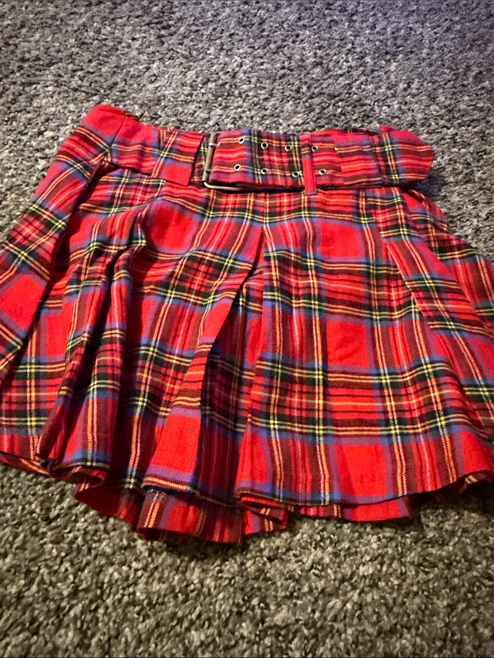 Next Era Red Plaid Belted Mini Skirt with Tartan Pattern